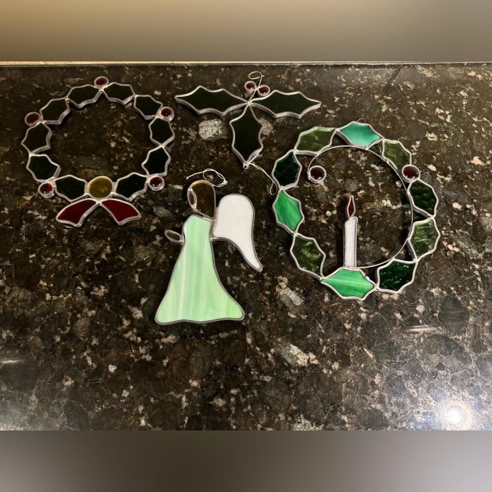 Lot of 4 Nice Vintage Christmasβ Stained Glass Suncatchers 9-5β